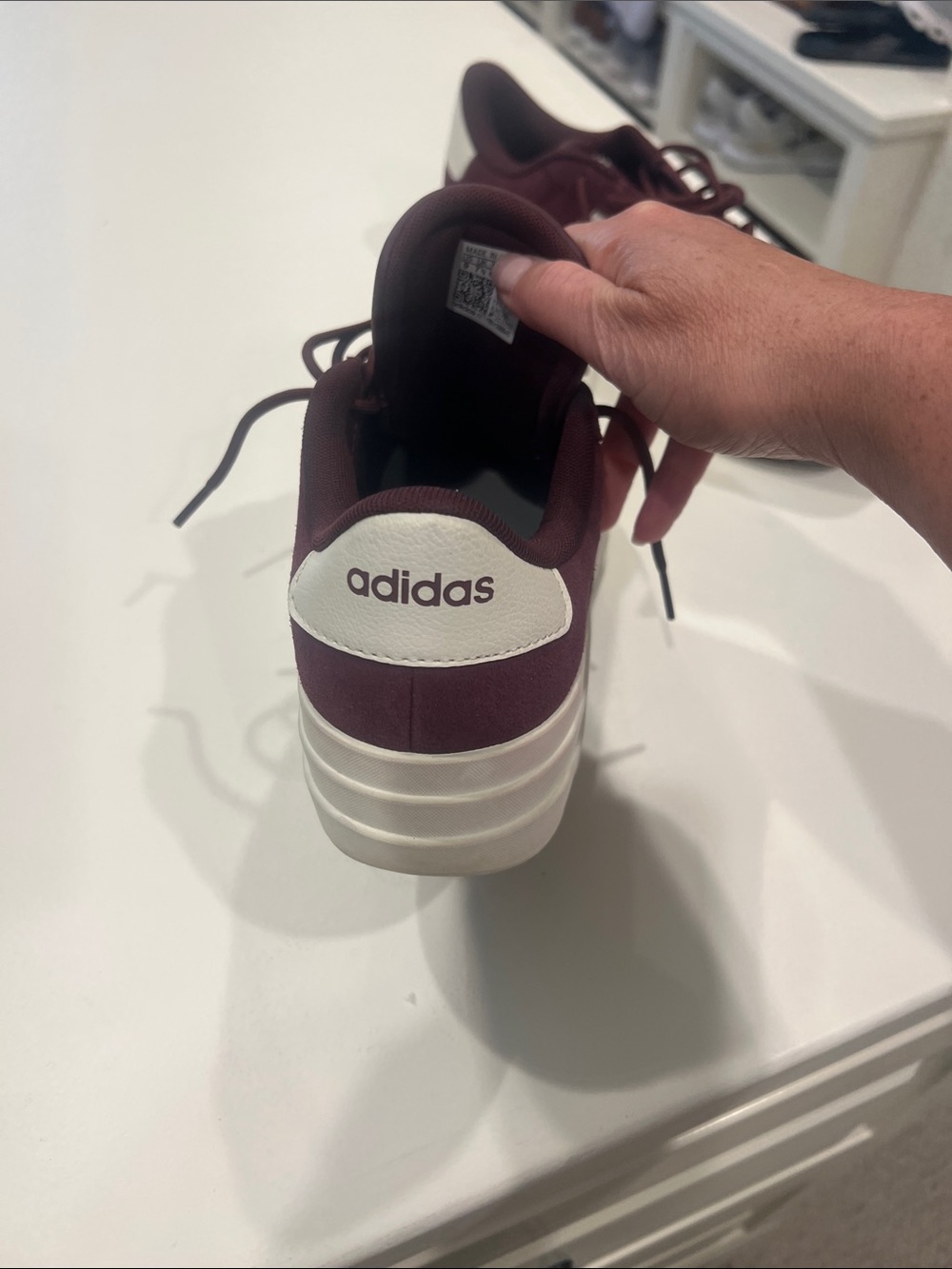 adidas Women’s Burgundy Suede Sneakers with White Stripes - Picture 4 of 5